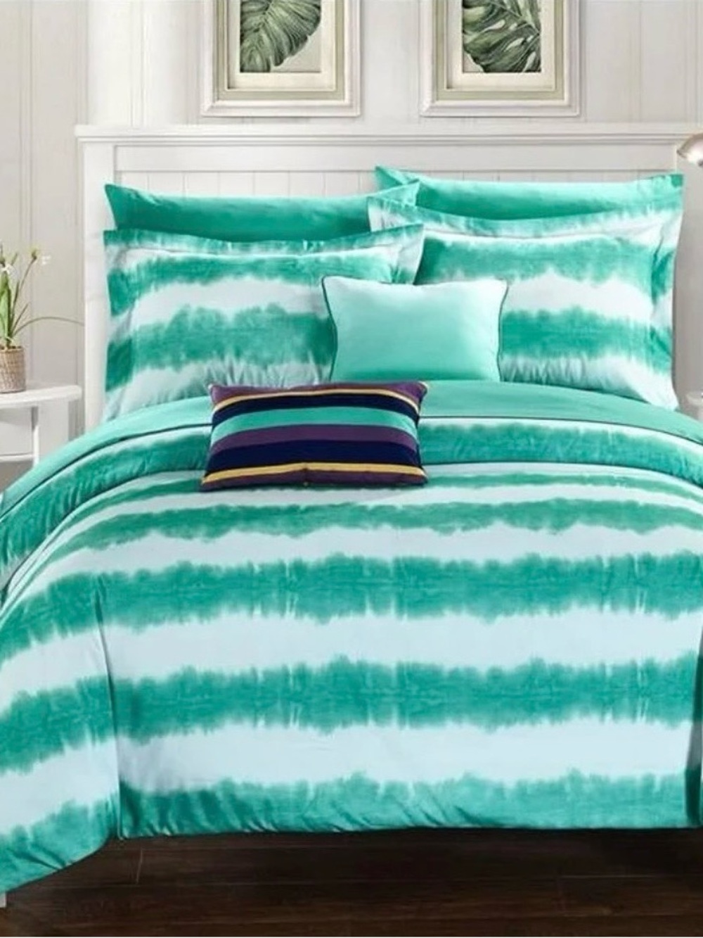 Tie-Dye Stripe Comforter Set in Turquoise